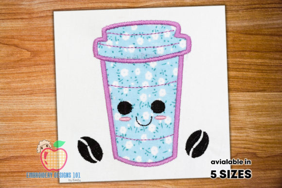 Adorable Coffee Cup with Beans Applique Design