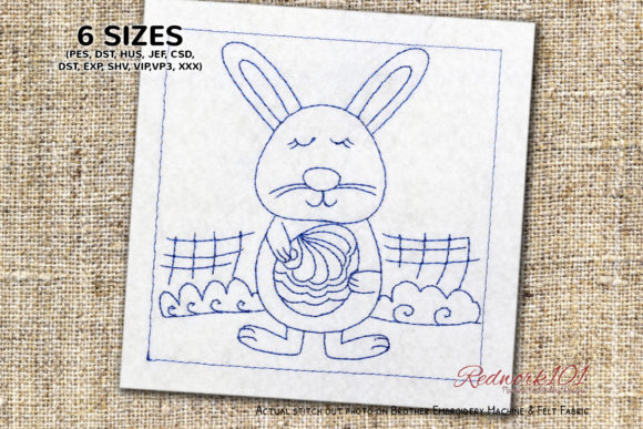 Bunny Holding Egg: A Charming Easter Redwork Design