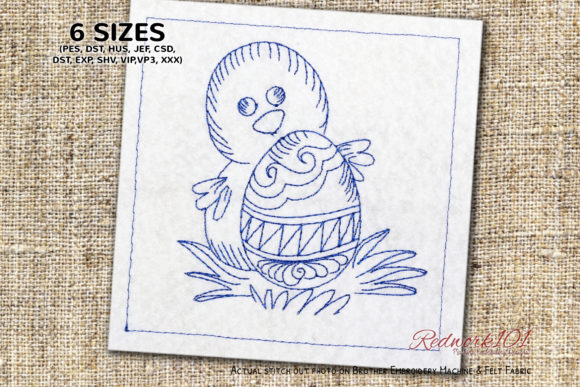 Charming Baby Chicken with Egg Easter Redwork