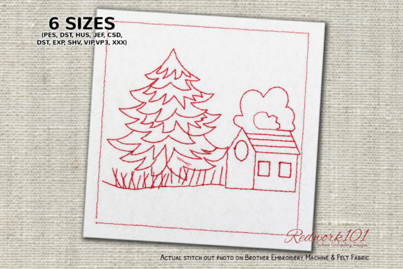 Christmas Tree with House Redwork Design Review