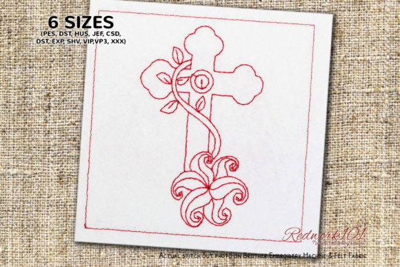 Cross with Floral Pattern Redwork Review