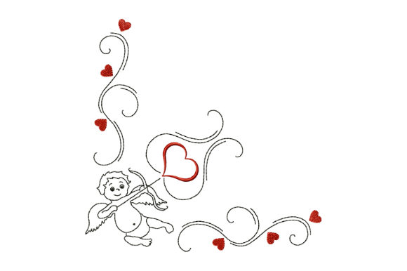 Cupid, Heart and Curls: A Romantic Embroidery Design