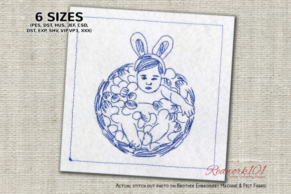 Easter Basket with Baby Redwork: A Charming Embroidery Design