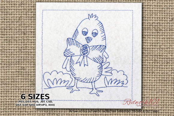 Easter Chick with Bow Redwork Design Review