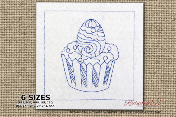 Easter Cupcake with Egg Redwork