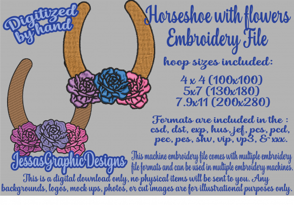 Elegant Horseshoe with Flowers Embroidery Design