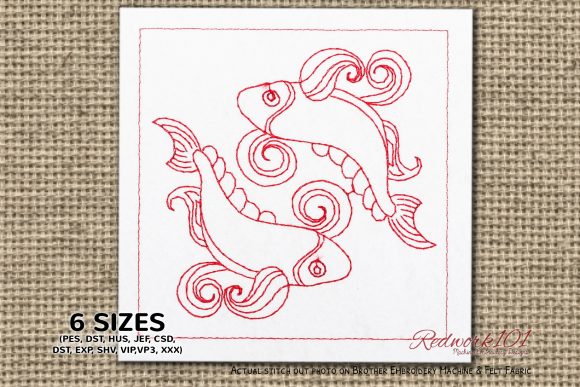 Pisces Symbol Redwork: A Versatile Embroidery Design