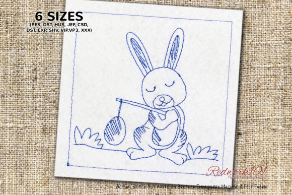 Rabbit Carrying Egg: A Charming Embroidery Design
