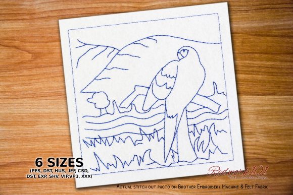 Review: Colorful Scarlet Macaw Redwork Embroidery