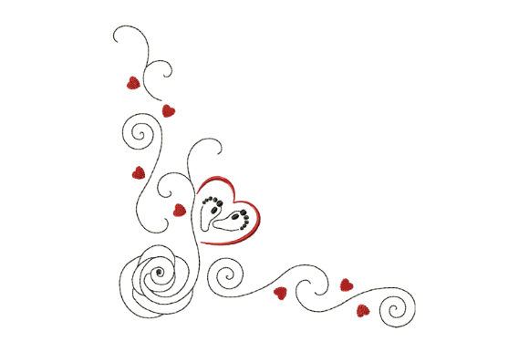 Rose, Heart, Baby Feet Embroidery Design
