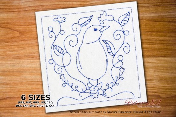 Singing Bird on Floral Branch: A Festive Embroidery Design