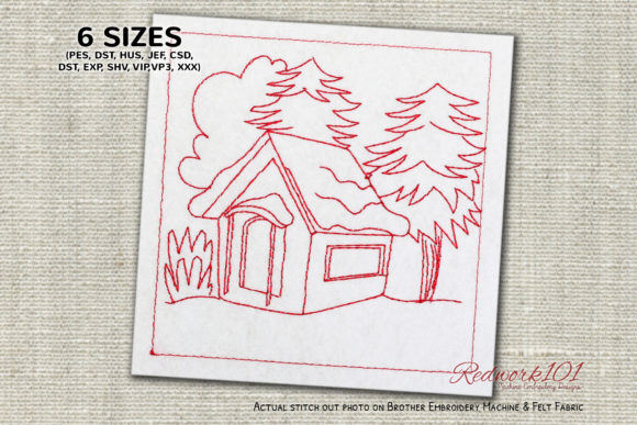 Wooden Christmas House with Tree Redwork Review